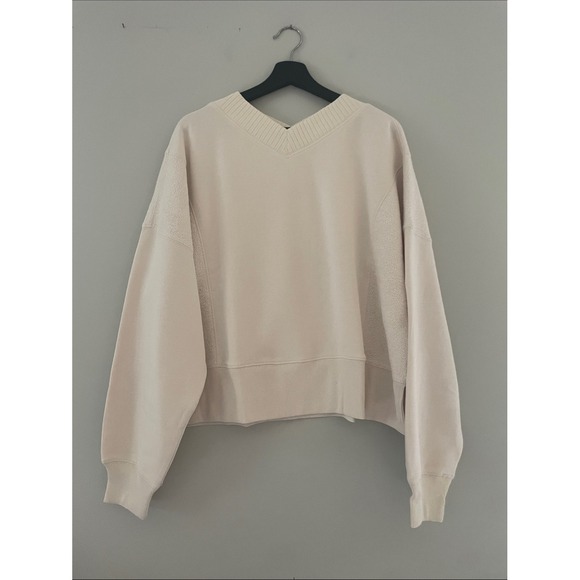 aerie Tops - Aerie Oversized V-Neck Mixed Texture Sweatshirt Cream Medium